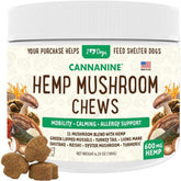 iHeartDogs Hemp Mushroom Chews packaging with bottle for daily wellness