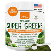 iHeartDogs Super Greens bottle with broccoli sprouts supports immune-friendly nutrition.