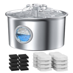 IHOUONE pet water fountain 2.6L front view ensures steady hydration for pets.