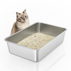 IKITCHEN stainless steel cat litter box with ample space for large cats