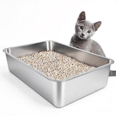 IKITCHEN stainless steel cat litter box large shown; durable design resists rust and scratches.