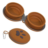 Gdsun Collapsible 2-in-1 Silicone Dog Bowl with Carabiner | Portable Travel Food & Water Dish (Brown)
