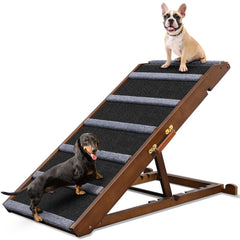 AIMSEAL Dog Ramp for Bed - 17-inch Extra-Wide, Non-Slip Rubber, Adjustable, Walnut Wood