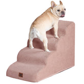 EHEYCIGA Curved Dog Stairs - 19.7 in High, 4-Step Ramp for High Beds, Dusty Pink, Non-Slip