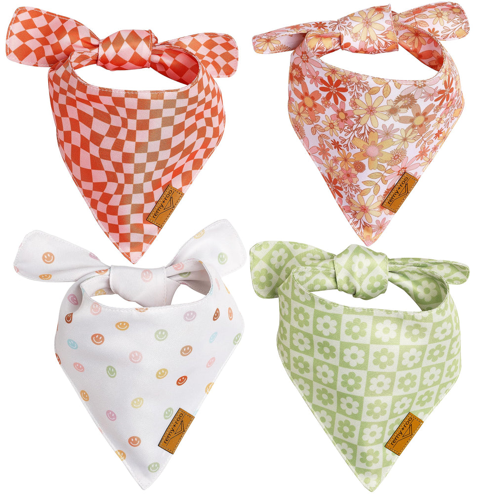 Remy+Roo large spring bandanas in a daisy pattern for sunny park outings.