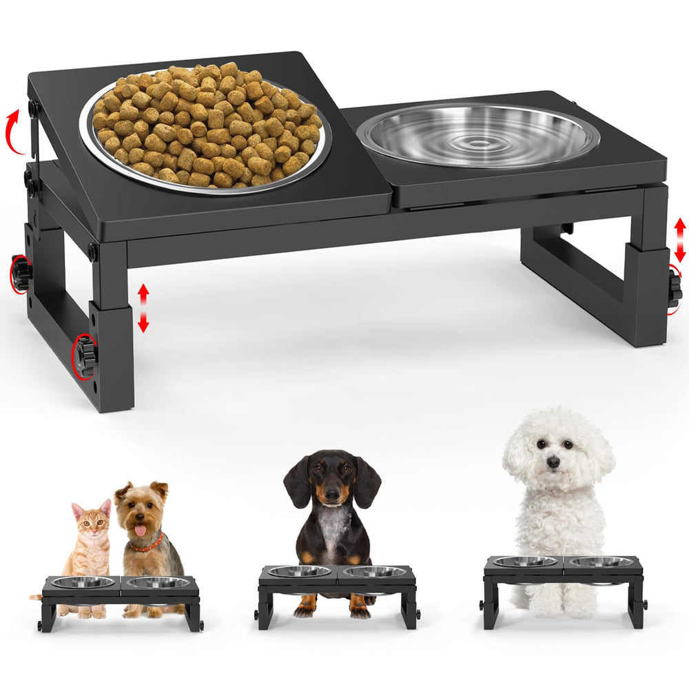 LIDTOP elevated dog bowl stand with adjustable height and tilt for ergonomic feeding.
