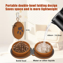 Gdsun Collapsible 2-in-1 Silicone Dog Bowl with Carabiner | Portable Travel Food & Water Dish (Brown)