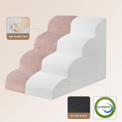 EHEYCIGA Curved Dog Stairs - 19.7 in High, 4-Step Ramp for High Beds, Dusty Pink, Non-Slip