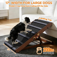 AIMSEAL Dog Ramp for Bed - 17-inch Extra-Wide, Non-Slip Rubber, Adjustable, Walnut Wood