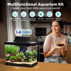 DaToo 1.6 Gallon Ultra-Clear Aquarium Starter Kit with LED Lighting & Quadruple Filtration