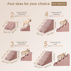 EHEYCIGA Curved Dog Stairs - 19.7 in High, 4-Step Ramp for High Beds, Dusty Pink, Non-Slip