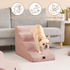 EHEYCIGA Curved Dog Stairs - 19.7 in High, 4-Step Ramp for High Beds, Dusty Pink, Non-Slip