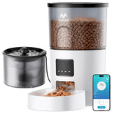 IMIPAW 5G WiFi feeder shown with remote app access for scheduling meals and monitoring.