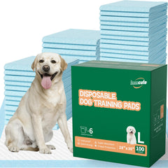 IMMCUTE 100-count dog and cat pads, 28x30 inches, absorbent potty coverage.