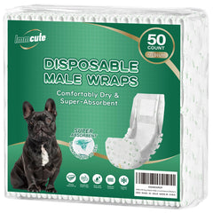 IMMCUTE male dog wraps 50 count packaging for easy handling and quick changes.