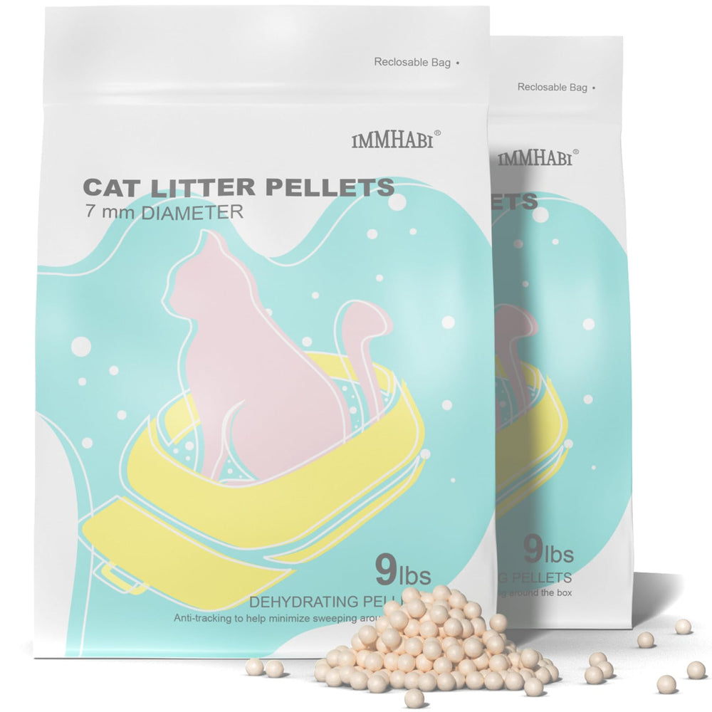 IMMHABI cat litter pellets 7mm spheres reduce tracking and help floors stay cleaner.
