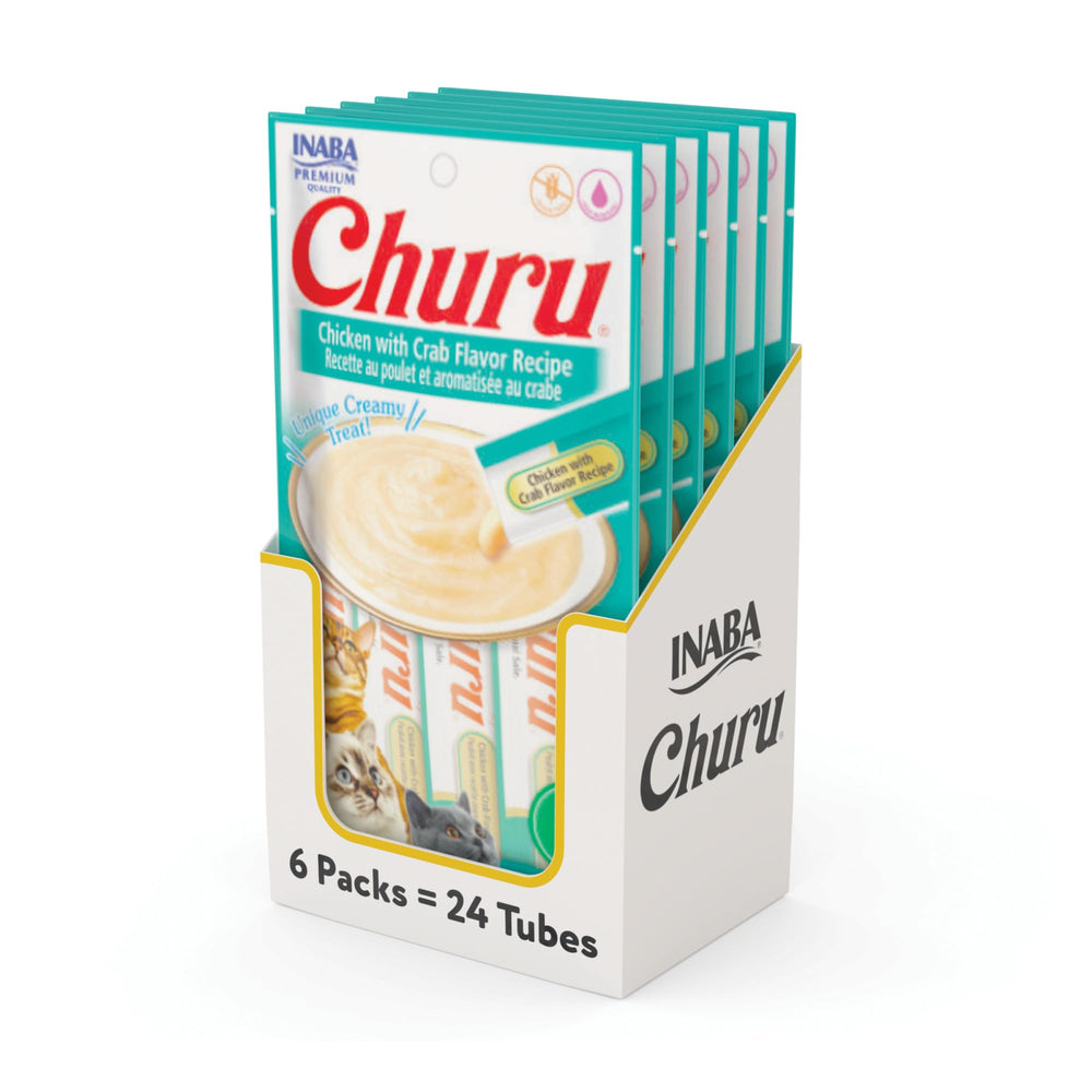 INABA Churu chicken-crab tube closeup showing creamy texture for cats