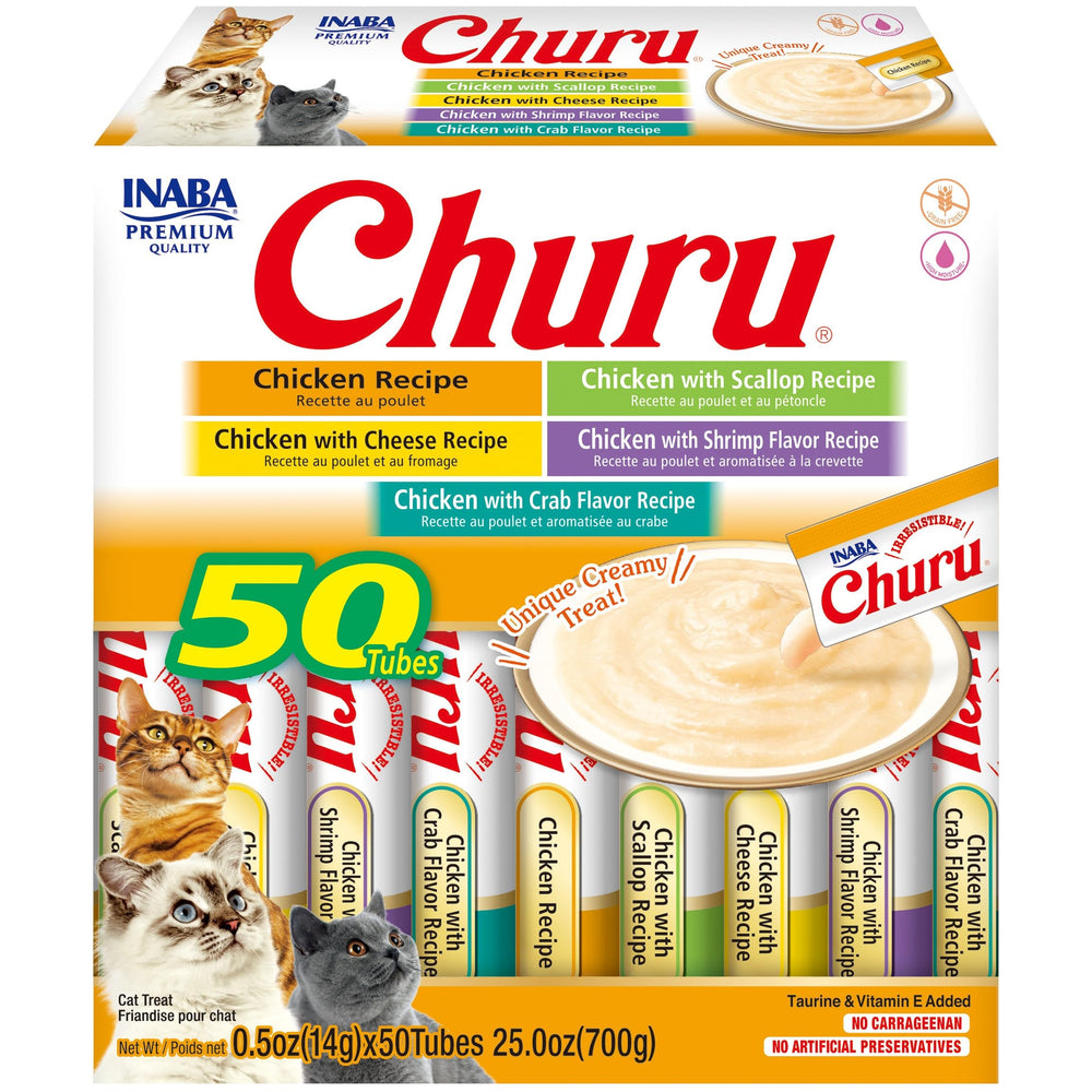 INABA Churu chicken-tube closeup highlights creamy texture for easy hand feeding.