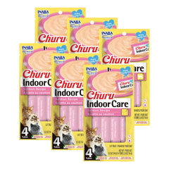 Inaba Churu Indoor Care Salmon tube, creamy lickable purée for hairball support and hydration.