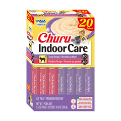 INABA Churu Indoor Care tuna hairball-control tubes for cats, creamy texture and flavor.