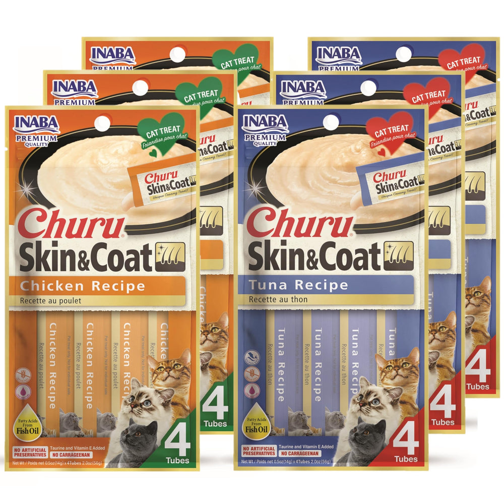 INABA Churu skin and coat tubes provide hydration-friendly cat treat.