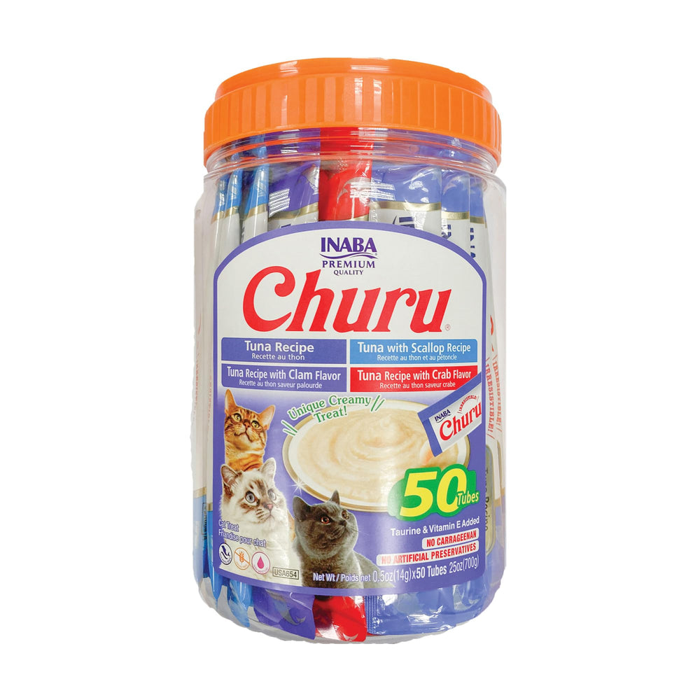 INABA Churu tuna tube top view highlighting a hydrating cat treat for daily enjoyment