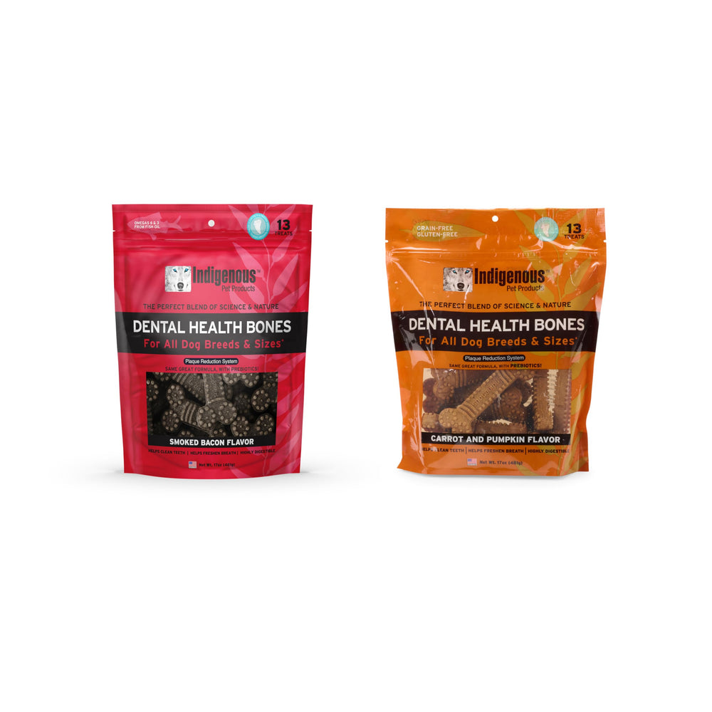 Indigenous grain-free dental bones bundle front view with two flavors for varied chews.