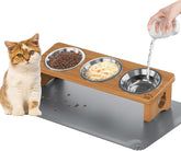 INNVVIS elevated cat bowls with three stainless steel bowls for mess-free meals.