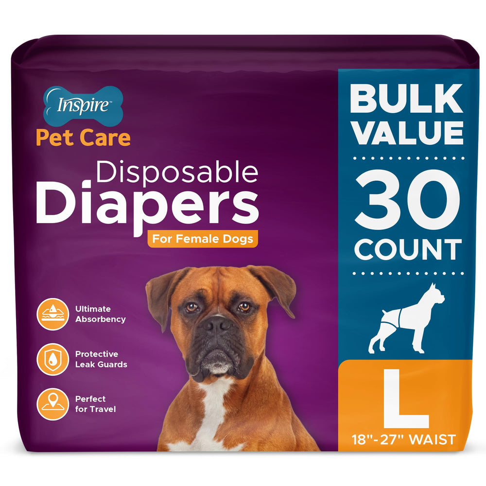 Inspire Pet Care bulk pack dog diapers for female dogs with protective coverage during training