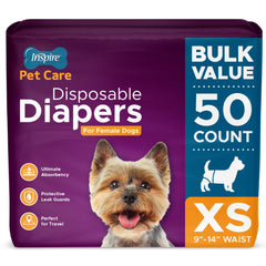 Inspire Pet Care dog diapers with tail-hole design for secure fit during heat.