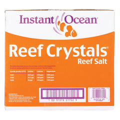 Instant Ocean Reef Crystals label highlights calcium and trace elements for corals.