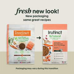 Instinct Be Natural raw-coated-kibble highlights freeze-dried salmon for enhanced flavor and nutrition.