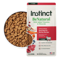 Instinct BeNatural beef-barley kibble for balanced nutrition and flavor