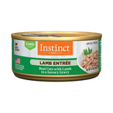 Instinct Flaked EntrΓ©e Lamb can front view showing real lamb and gravy for flavorful meals