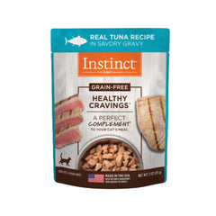 Instinct Healthy Cravings tuna toppers in a 3 oz pouch with savory gravy for moisture