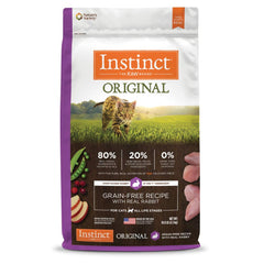 Instinct Original Dry Cat Food with Real Rabbit in a bowl promotes protein nutrition.