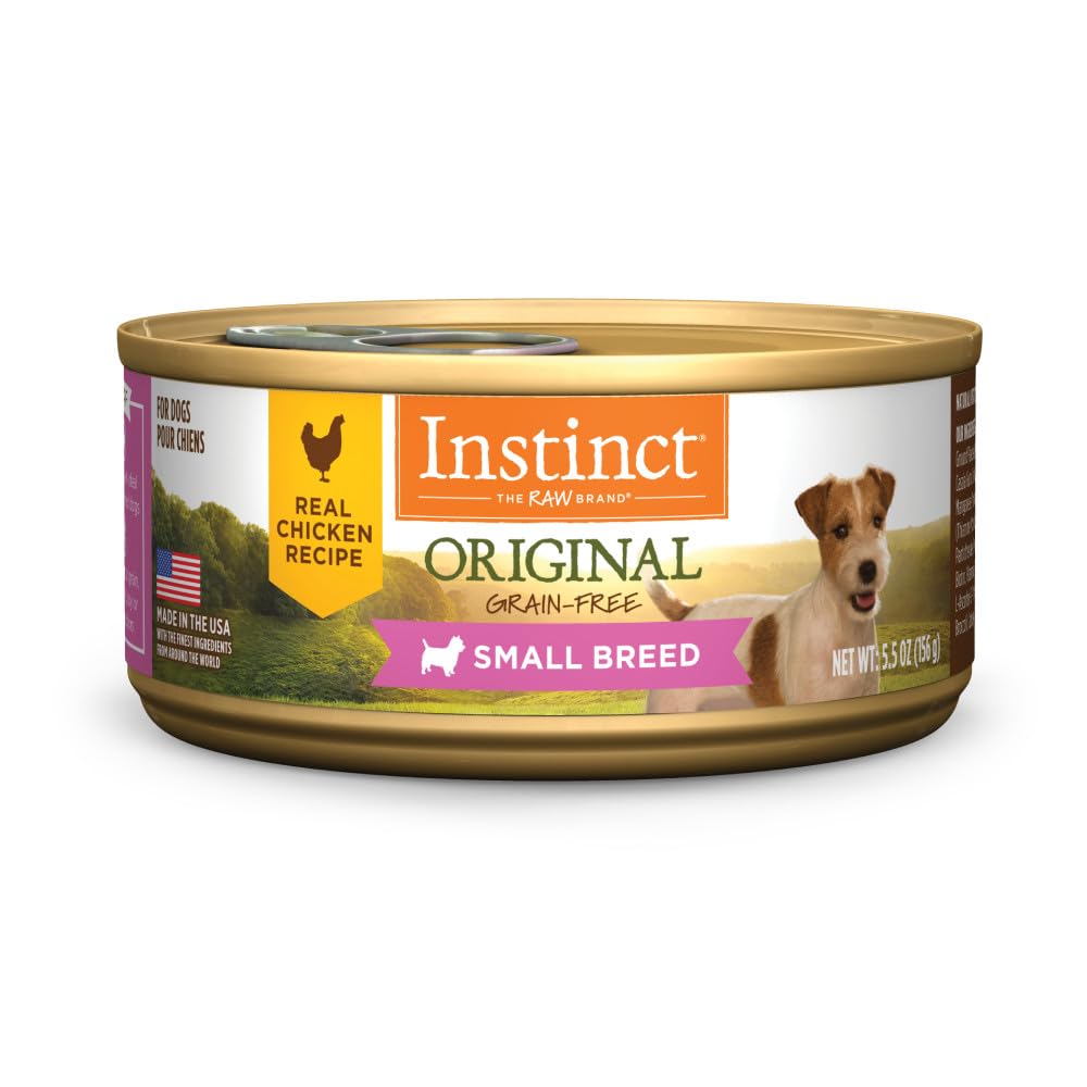 Instinct Original small breed wet food can with real chicken for lean muscles.