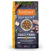 Instinct Raw Boost bag and bowl showing real chicken flavor for daily meals.