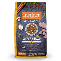Instinct Raw Boost highlights chicken as the first ingredient, emphasizing real protein.