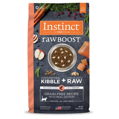Instinct Raw Boost grain-free kibble with real salmon and freeze-dried pieces for texture variety.