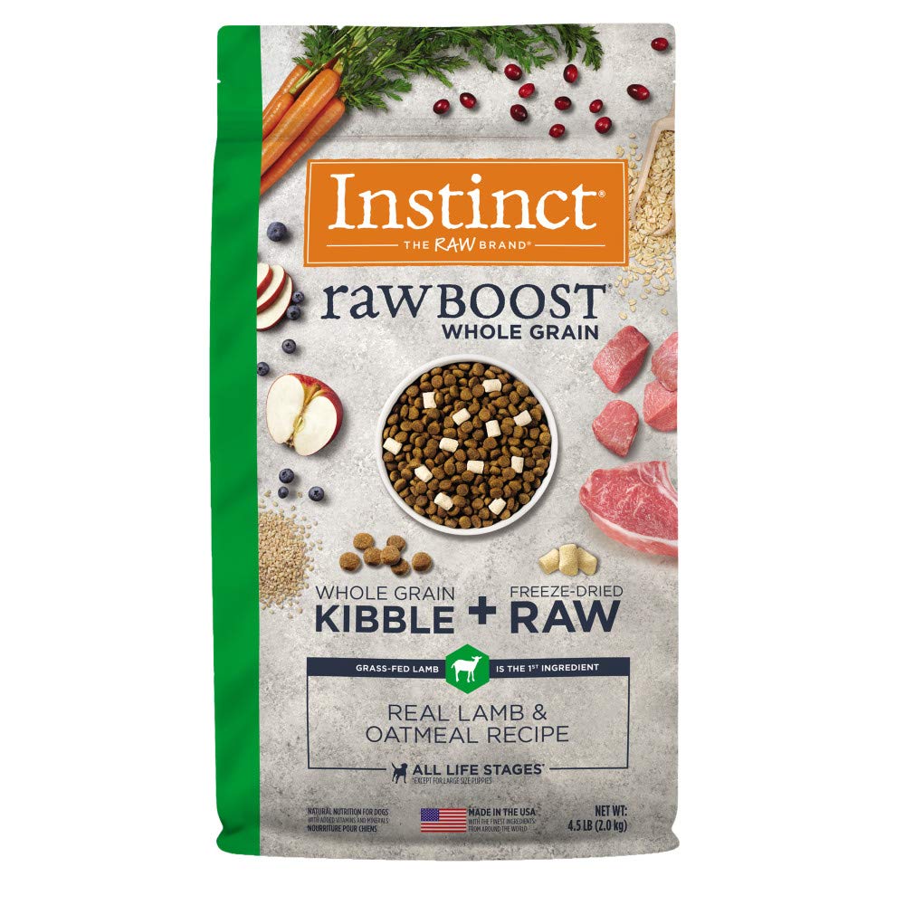 Instinct Raw Boost kibble-bowl: crunchy texture with real lamb flavor for meals