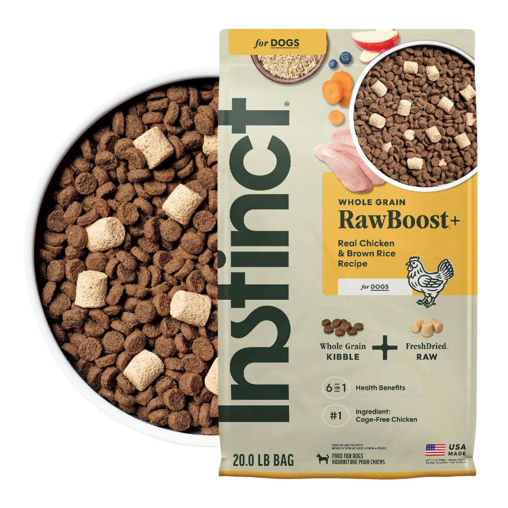 Instinct RawBoost front of bag highlights real chicken and complete daily nutrition