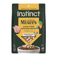 Instinct RawBoost Mixers bag front shows grain-free formula and high-protein topper potential.