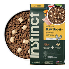 Instinct RawBoost real chicken bites showcase premium protein for lean muscles.