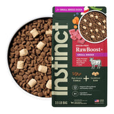 Instinct RawBoost Small Breed beef kibble; supports lean muscle in active small dogs.