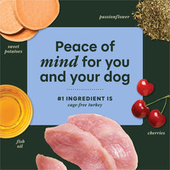 Instinct RawBoost Tranquility bag label close-up featuring turkey and cherries