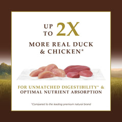 Instinct Ultimate Protein freeze-dried raw duck coating image showcases enhanced flavor and nutrition.