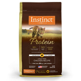 Instinct Ultimate Protein grain-free bag front showing premium chicken nutrition for cats.