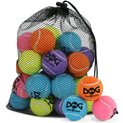 INSUM colorful 2in squeaky balls arranged for high visibility during small dog play.
