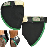 Intrepid Click Horse Hock Shield front view with black and green trim, full hock protection.